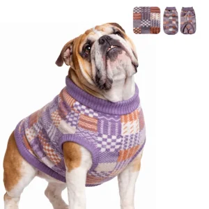 Suéter tejido cuadro mascota morado