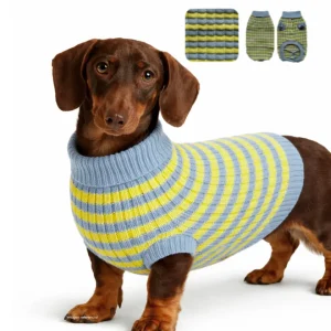 Suéter tejido para mascota azul con amarillo